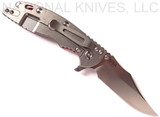 Rick Hinderer Knives XM-18 Bowie Folding Knife, Stonewash 3.5" Plain Edge 20CV Blade, Stonewash Lock Side, Red G-10 Handle - Tri-Way Pivot