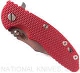 Rick Hinderer Knives XM-18 Bowie Folding Knife, Stonewash 3.5" Plain Edge 20CV Blade, Stonewash Lock Side, Red G-10 Handle - Tri-Way Pivot