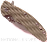 Rick Hinderer Knives XM-18 Bowie Folding Knife, Working Finish 3.5" Plain Edge 20CV Blade, Battle Bronze Lock Side, OD Green G-10 Handle - Tri-Way Pivot