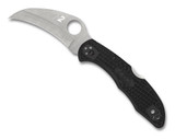 Spyderco Tasman Salt 2 folding knife with thumb hole - shown open presentation side.  Satin H-2 stainless steel plain edge blade.  Black FRN handle.  Model C106PBK2.
