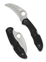 Spyderco Tasman Salt 2 folding knife with thumb hole - shown open presentation side and closed pocket clip side.  Satin H-2 stainless steel plain edge blade.  Black FRN handle.  Model C106PBK2.