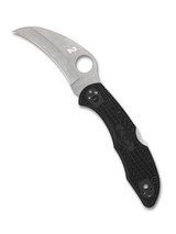 Spyderco Tasman Salt 2 folding knife with thumb hole - shown open presentation side.  Satin H-2 stainless steel plain edge blade.  Black FRN handle.  Model C106PBK2.