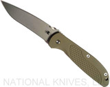 Rick Hinderer Knives Firetac Recurve Folding Knife, Working Finish 3.5625" Plain Edge 20CV Blade, Battle Bronze Lockside, OD Green G-10 Handle - Tri-Way Pivot