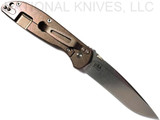 Rick Hinderer Knives Firetac Recurve folding knife with thumb disk - shown open lock side.  Stonewash 20CV stainless steel plain edge blade.  OD green G-10 handle with stonewash bronze lock side.  Model K205FSGS00.