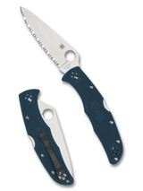 Spyderco Endura 4 folding knife with thumb hole - shown open presentation side and closed pocket clip side.  Satin K390 steel serrated edge blade.  Blue FRN handle.  Model C10FSK390.
For reference only. Spyderco Endura 4 folding knife with thumb hole - shown open presentation side and closed pocket clip side.  Satin K390 steel serrated edge blade.  Blue FRN handle.  Model C10FSK390.
For reference only.