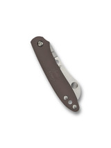 Spyderco Roadie Slipjoint folding knife with Double Dent - shown closed reverse.  Satin N690Co stainless steel plain edge blade.  Brown FRN handle.  Model C189PBN.
