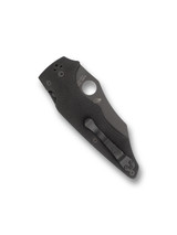 Spyderco Yojumbo folding knife with thumb hole - shown closed pocket clip side.  Black S30V stainless steel plain edge blade.  Black G-10 handle.  Model C253GPBBK.