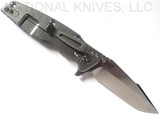 Rick Hinderer Knives Eklipse Harpoon Spanto Folding Knife, Stonewash 3.625" Plain Edge CPM-20CV Blade, Stonewash Lock Side, Blue - Black G-10 Handle - Tri-Way Pivot