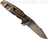 Rick Hinderer Knives Eklipse Harpoon Spanto folding knife with thumb stud and flipper tab - shown open lock side.  Stonewash 20CV stainless steel plain edge blade.  Blue G-10 handle with stonewash bronze lock side.  Model K40442SGS00.