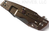 Rick Hinderer Knives Eklipse Harpoon Spanto folding knife with thumb stud and flipper tab - shown closed lock side.  Stonewash 20CV stainless steel plain edge blade.  Blue G-10 handle with stonewash bronze lock side.  Model K40442SGS00.