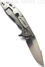 Rick Hinderer Knives Skinny XM-18 3.5" Harpoon Spanto folding knife with thumb stud and flipper tab - shown open lock side.  Stonewash 20CV stainless steel plain edge blade.  Blue - black G-10 handle with stonewash lock side.  Model K2555SGS00.
