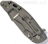 Rick Hinderer Knives Skinny XM-18 3.5" Harpoon Spanto folding knife with thumb stud and flipper tab - shown closed lock side.  Working Finish 20CV stainless steel plain edge blade.  OD green G-10 handle with Working Finish lock side.  Model K2555SGW00.