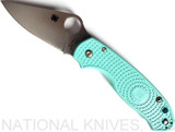 Spyderco Para 3 MGE Exclusive folding knife with thumb hole - shown open presentation side.  Satin S90V stainless steel plain edge blade.  Teal FRN handle.  Model C223PTBL.
For reference only.