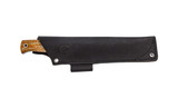 Condor Tool and Knife Low Drag fixed blade knife - shown in sheath obverse.  1075 steel plain edge blade.  Brown Micarta handle.  Model CTK2814-6.5HC.