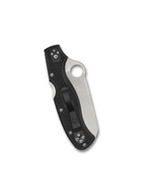 Spyderco Rescue 3 Thin Red Line folding knife with thumb hole - shown closed pocket clip side.  Satin VG-10 stainless steel serrated edge blade. Black FRN handle.  Model C14FSBKRD3.
For reference only.