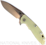 Rick Hinderer Knives XM-18 Slicer Folding Knife, Stonewash 3.5" Plain Edge 20CV Blade, Stonewash Lock Side, Translucent Green G-10 Handle - Tri-Way Pivot