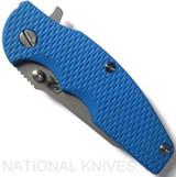 Rick Hinderer Knives Jurassic Spear Point Folding Knife, Working Finish 3.25" Plain Edge 20CV Blade, Battle Blue Lock Side, Blue G-10 Handle - Tri-Way Pivot