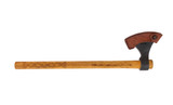 Condor Tool and Knife Valhalla Series Throwing Tomahawk - shown in sheath obverse.  1060 steel plain edge head.  Wood handle.  Model CTK1002-1.4.