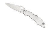 Byrd Cara Cara 2 folding knife with thumb slot - shown open presentation side.  Satin 8Cr13MoV stainless steel plain edge blade.  Stainless steel handle.  Model BY03P2.