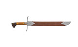 Condor Tool and Knife German Messer Sword - shown in sheath reverse.  1075 HC steel plain edge blade.  Wood handle.  Model CTK1020-21.4HC.
