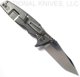 Rick Hinderer Knives Eklipse Tanto folding knife with thumb stud and flipper tab - shown open lock side.  Stonewash 20CV stainless steel plain edge blade.  Translucent Green G-10 handle with stonewash lock side.  Model K40042SGS00.
