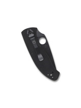Spyderco Tenacious folding knife with thumb hole - shown closed pocket clip side.  Black 8Cr13MoV stainless steel combo edge blade.  Black G-10 handle.  C122GBBKPS.