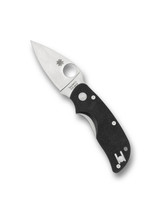 Spyderco Cat folding knife with thumb hole - shown open presentation side.  Satin CTS-BD1N stainless steel plain edge blade.  Black G-10 handle.  Model C129GP.