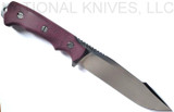 Rick Hinderer Knives FieldTac 6.0 Harpoon Spanto fixed blade knife - shown out of sheath obverse.  Stonewash Nitro-V stainless steel plain edge blade.  Burgundy Micarta handle.  Model KFTAC60KYSH.