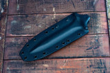 Rick Hinderer Knives Ek Commando Dagger fixed blade knife - black Kydex sheath only obverse.  Parkerized black O-1 steel double plain edge blade.  OD green Micarta handle.  Model KEKDAG01.