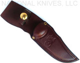 Rick Hinderer Knives Emmett Bowie fixed blade knife - brown leather sheath only obverse.  Stonewash 20CV stainless steel plain edge blade.  OD green Micarta handle.  Model KEMBOMI.