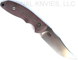 Rick Hinderer Knives Emmett Bowie fixed blade knife - shown out of sheath obverse.  Stonewash 20CV stainless steel plain edge blade.  Burgundy Micarta handle.  Model KEMBOMI.