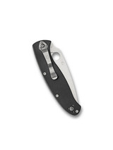 Spyderco Resilience folding knife with thumb hole - shown closed pocket clip side.  Satin 8Cr13MoV stainless steel plain edge blade.  Black G-10 handle.  Model C142GP.
