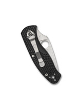 Spyderco Persistence folding knife with thumb hole - shown closed pocket clip side.  Satin 8Cr13MoV stainless steel plain edge blade.  Black FRN handle.  Model C136PBK.
