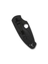 Spyderco Persistence folding knife with thumb hole - shown closed pocket clip side.  Black 8Cr13MoV stainless steel combo edge blade.  Black FRN handle.  Model C136PSBBK.
