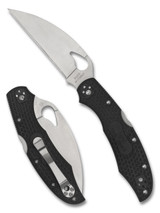 Byrd Knives Cara Cara 2 folding knife with thumb slot - shown both open presentation side and closed pocket clip side. Satin 8Cr13MoV stainless steel, wharncliffe, plain edge blade. Black FRN handle. Model BY03PBKWC2. Byrd Knives Cara Cara 2 folding knife with thumb slot - shown both open presentation side and closed pocket clip side. Satin 8Cr13MoV stainless steel, wharncliffe, plain edge blade. Black FRN handle. Model BY03PBKWC2.