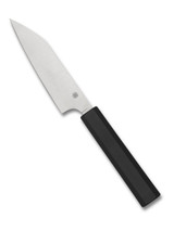 Spyderco Culinary Murray Carter Minarai Petty kitchen knife - obverse shown. Satin CTS-BD1N stainless steel plain edge blade. Black polypropylene handle. Model K15PBK. Spyderco Culinary Murray Carter Minarai Petty kitchen knife - obverse shown. Satin CTS-BD1N stainless steel plain edge blade. Black polypropylene handle. Model K15PBK.