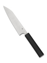 Spyderco Culinary Murray Carter Minarai Funayuki kitchen knife - obverse shown. Satin CTS-BD1N stainless steel plain edge blade. Black polypropylene handle. Model K16PBK. Spyderco Culinary Murray Carter Minarai Funayuki kitchen knife - obverse shown. Satin CTS-BD1N stainless steel plain edge blade. Black polypropylene handle. Model K16PBK.