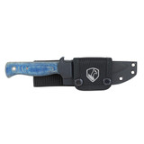Condor Tool and Knife Aqualore fixed blade knife - shown in sheath obverse.  14C28N stainless steel plain edge blade.  Blue Micarta handle.  Model CTK3958-4.3SK.