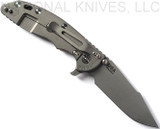 Rick Hinderer Knives Skinny XM-18 3.5" Harpoon Spanto folding knife with thumb stud and flipper tab - shown open lock side.  Working Finish 20CV stainless steel plain edge blade.  Coyote G-10 handle with Working Finish lock side.  Model KXM35SKHS.