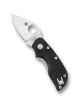 Spyderco Chicago folding knife with thumb hole - shown open presentation side.  Satin CTS-BD1N stainless steel plain edge blade.  Black G-10 handle.  Model C130GP.