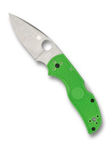 Spyderco Native 5 Salt folding knife with thumb hole - shown open presentation side.  Satin LC200N stainless steel plain edge blade.  Green FRN handle.  Model C41PGR5.