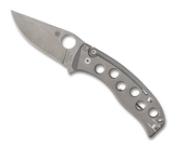 Spyderco PITS Sprint Run folding knife with thumb hole - shown open presentation side.  Stonewash M390 stainless steel plain edge blade.  Stonewash titanium handle.  Model C192TIBLPM390.
For reference only.