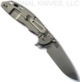 Rick Hinderer Knives XM-18 3.5" Spanto folding knife with thumb stud and flipper tab - shown open lock side.  Working Finish S45VN stainless steel plain edge blade.  FDE G-10 handle with Working Finish lock side.  Model K2002SGS00.