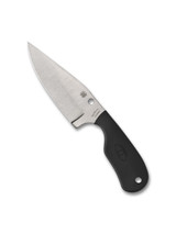 Spyderco Perrin Subway Bowie fixed blade knife - shown out of sheath obverse.  Satin LC200N stainless steel plain edge blade.  Black FRN handle.  Model FB48PBK.