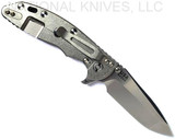 Rick Hinderer Knives XM-18 3.5" Spanto folding knife with thumb stud and flipper tab - shown open lock side.  Stonewash S45VN stainless steel plain edge blade.  Blue - black G-10 handle with stonewash lock side.  Model KXM35SPA.