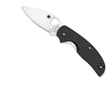 Spyderco Sage 1 folding knife with thumb hole - shown open presentation side.  Satin S30V stainless steel plain edge blade.  Black carbon fiber and G-10 laminate handle.  Model C123CFP.
For reference only.