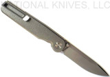 Tactile Knife Co Rockwall folding knife with a thumb stud - shown open pocket clip side.  Stonewashed MagnaCut stainless steel plain edge blade.  Titanium handle.  Model 20-RT-MC01-TT01.