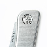 Tactile Knife Co Bexar slip joint folding knife with nail nick - close up pf obverse pivot.  Stonewash MagnaCut stainless steel plain edge blade.  Titanium handle.  Model 20-BX-MC01-TT01.