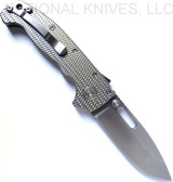 Demko Knives Lightweight AD-20S drop point folding knife with thumb slot and thumb stud - shown open pocket clip side.  Stonewash CTS-204P stainless steel plain edge blade.  Textured titanium handle.