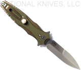 Rick Hinderer Knives Maximus Bayonet Grind folding knife - shown open pocket clip side.  Stonewash 20CV stainless steel plain edge blade.  OD green G-10 handle with stonewash bronze titanium.  Model KMAXBAY.